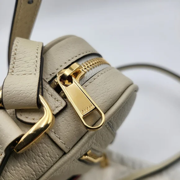 GUCCI Textured Dollar Calfskin Web Mini Ophidia Shoulder Bag Mystic White. Auth. - Picture 15 of 16